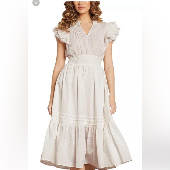 Sam Edelman Dresses & Skirts - Sam Edelman Kenna Pink Ruffle Midi Dress. Size Small Cotton Pullover V Neck